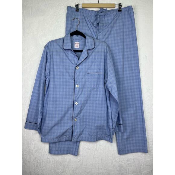 Brooks Brothers Other - Brooks Brothers Mens Cotton Pajama Set Blue 
Plaid Long Sleeve Shirt Pants Sz S